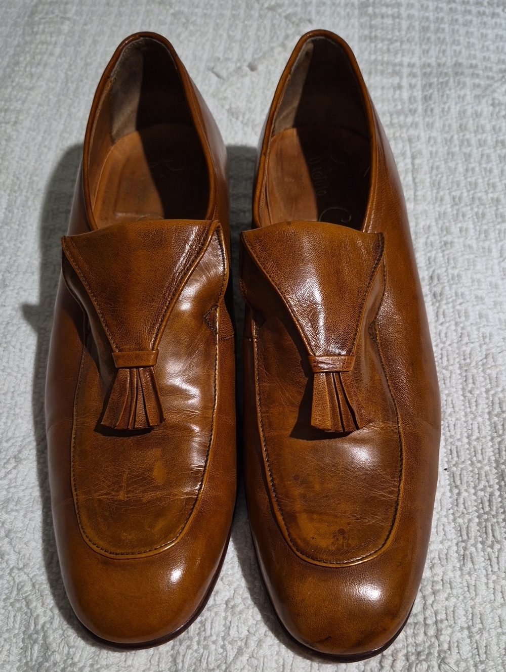 Vintage Pierre Cardin Men’s Leather Tassel Loafers Made in Spain Cognac Size 11